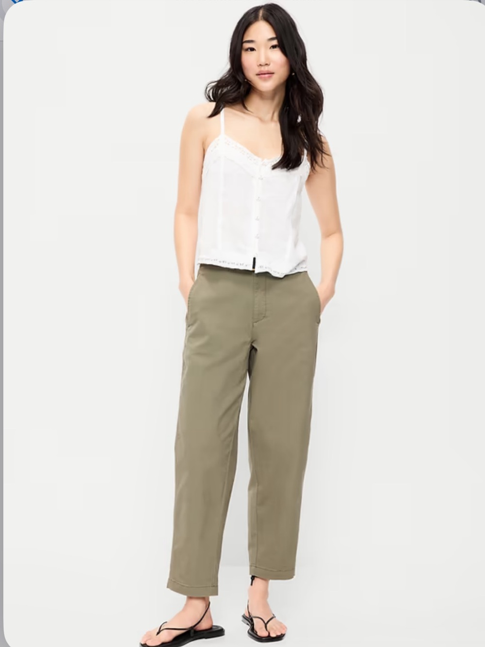 Old Navy L High-Rise Waisted Straight-Leg OGC Chino Tapered Straight Pants Olive